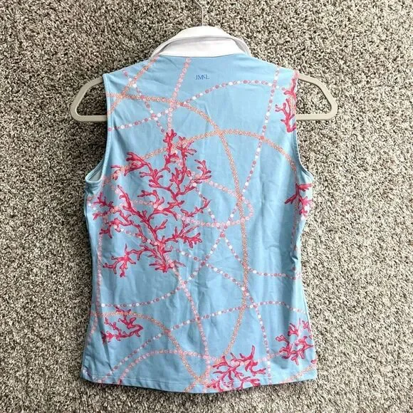 J. McLaughlin Polo Women’s XS Light Blue and Pink Short Sleeve Shirt - Picture 3 of 4